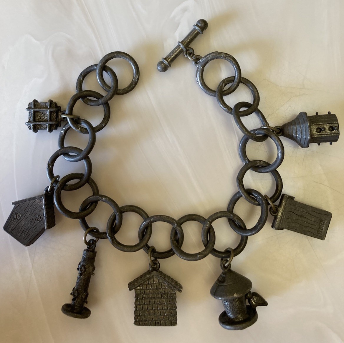 Smith & Hawken CLIFT Garden Charm Bracelet PEWTER Birdhouse & Bird Lover Feeders