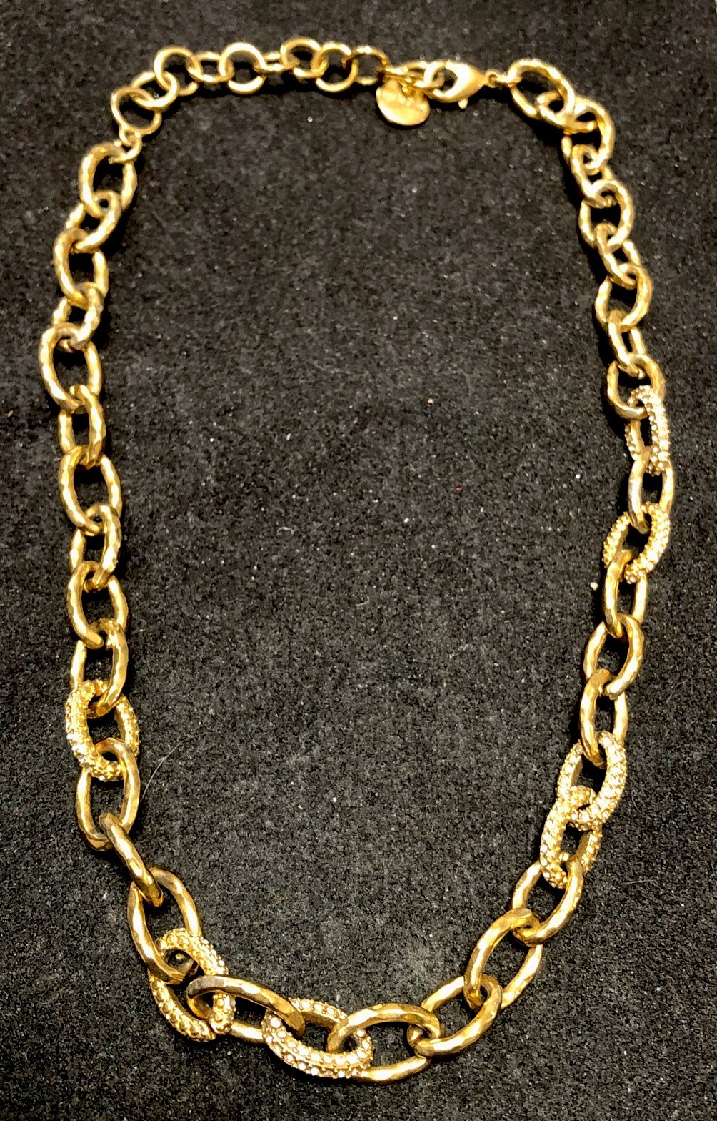 Vintage Signed Stella & Dot Gold Tone with Crystals Chain Links Necklace