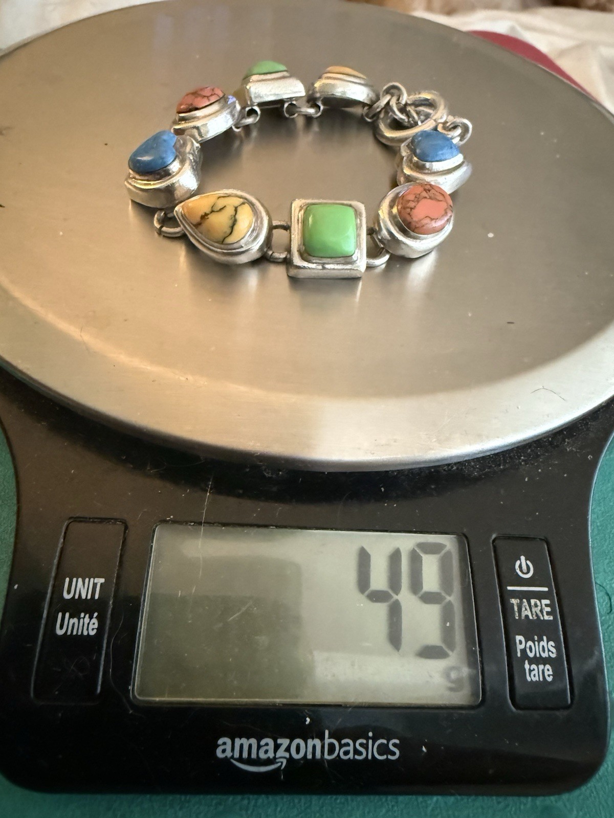 VTG Mexico 925 Multi Stone Toggle Bracelet 7.25in 49Grams