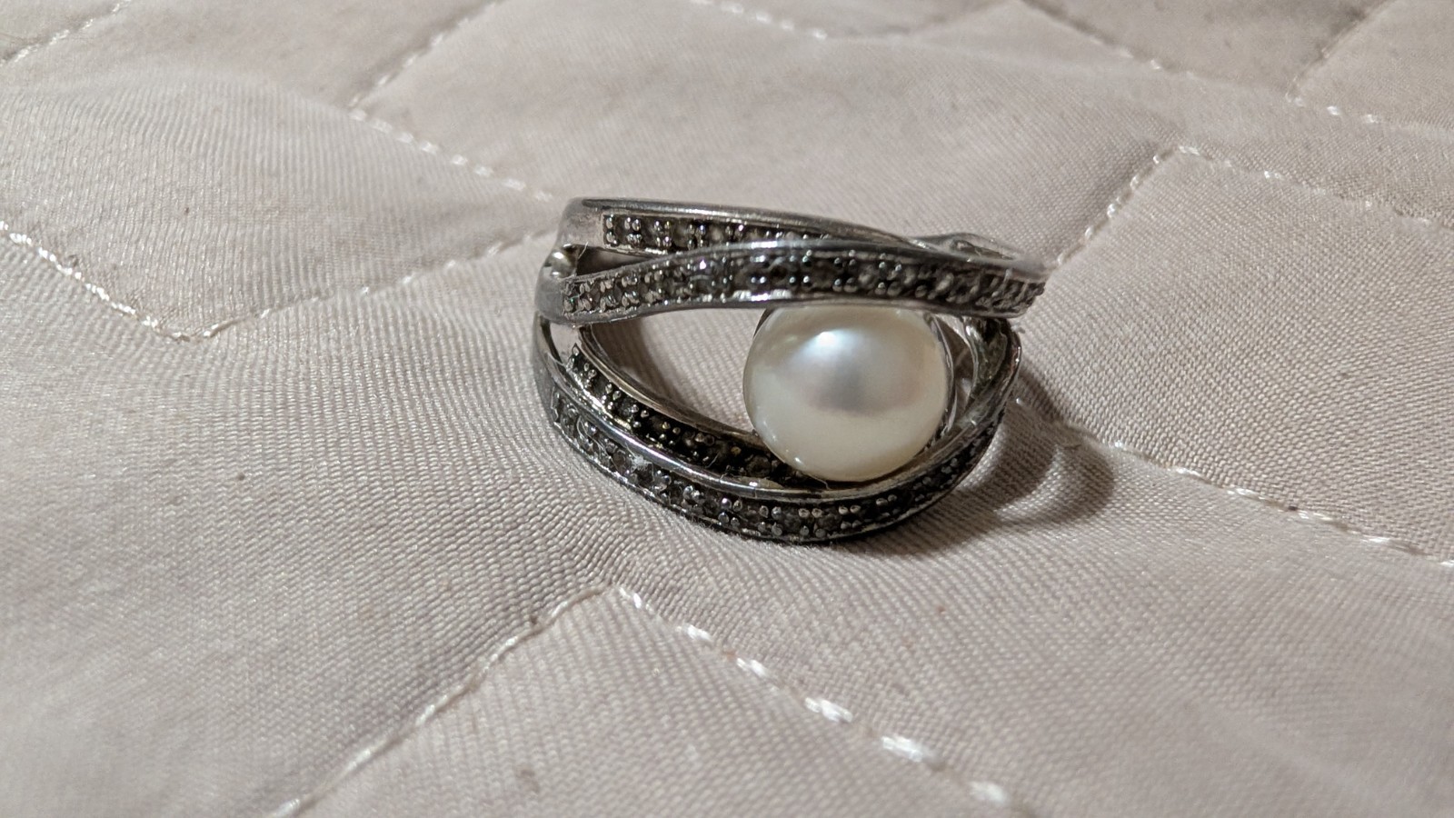 Sterling Silver Pearl CZ Infinity band wrap Ring size 6.25