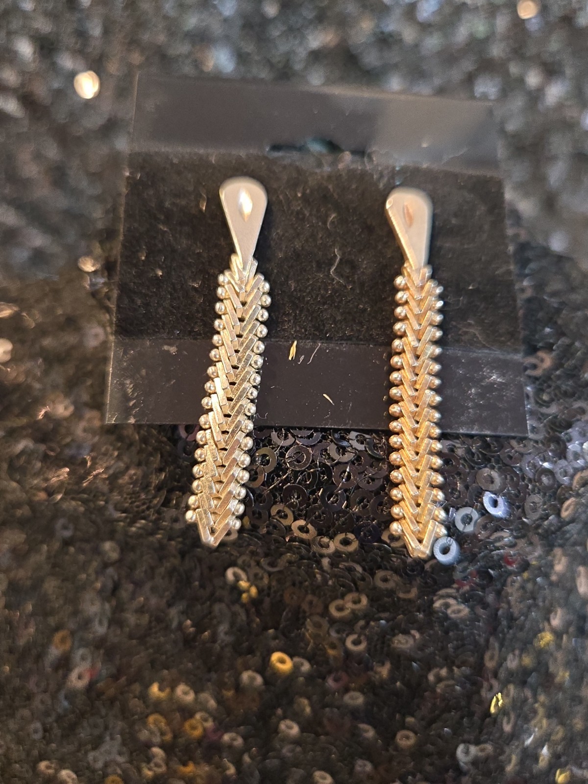 Vintage 925 Sterling Silver Dangle Earrings Pierced Post Fishbone Woven 2″ Drop