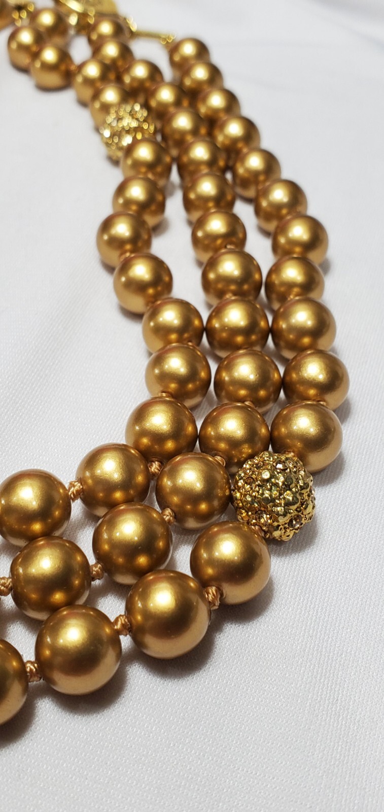 Vintage Gold Yellow Signed Multi Stranded Bead Necklace 18″