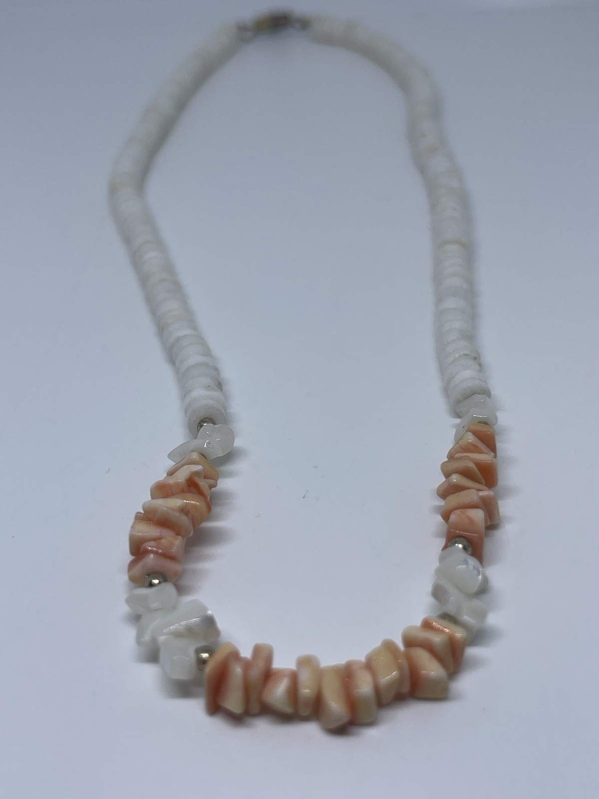 Y2K Dreamsicle Peach White Puka Shell Necklace Collectible Vintage Beachy Vibes
