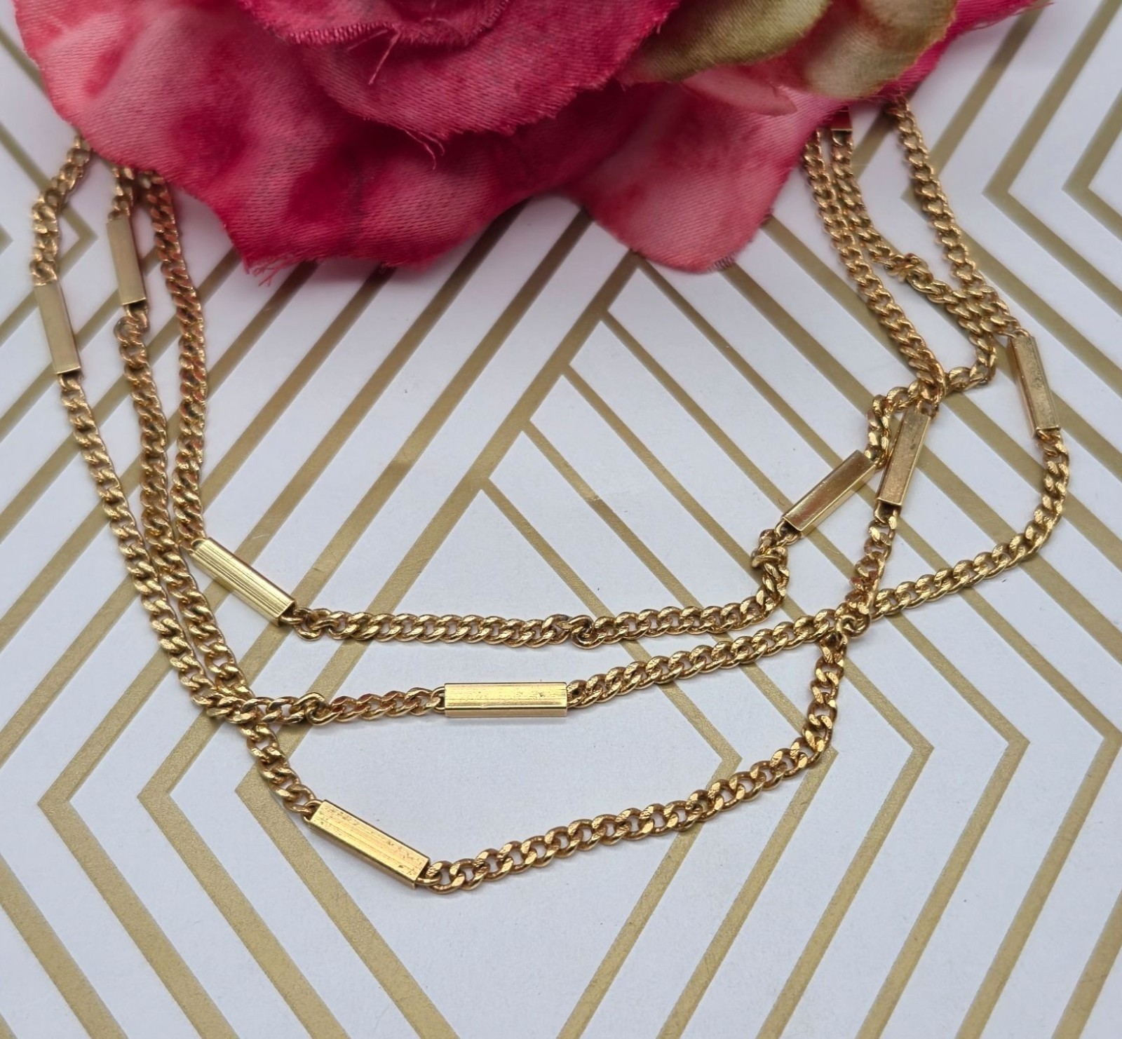 Vintage AVON Long Chain Bar Link Gold Tone Layering 32″ Necklace Minimalist