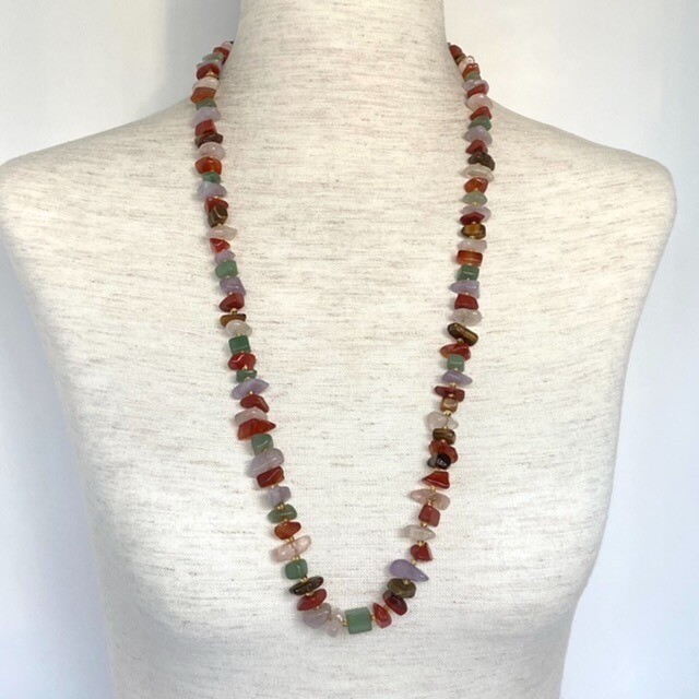 VTG Multi Gemstone Beaded 29″ Necklace 14K 1/20 Gold Filled Fish Hook Clasp