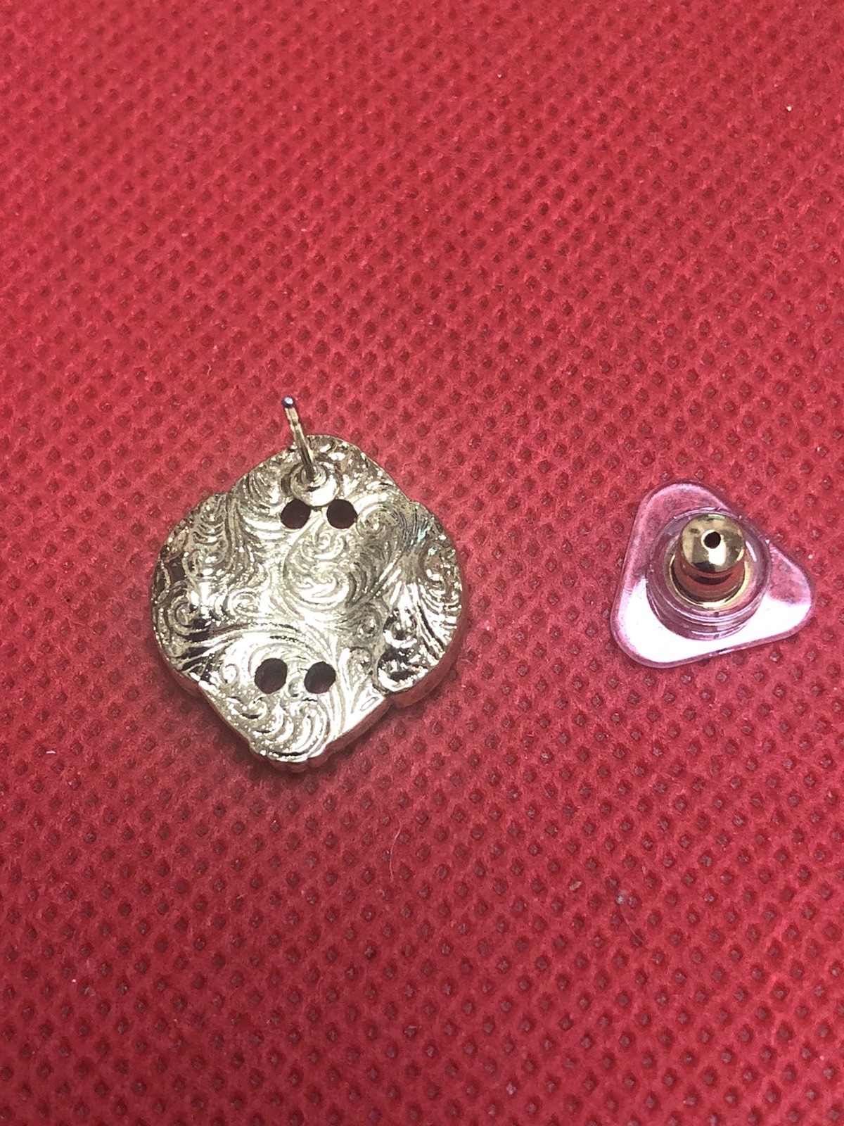 VTG NOS NWT 1928 BRAND GOLD TONE CLEAR& GARNET COLORED STUD EARRINGS
