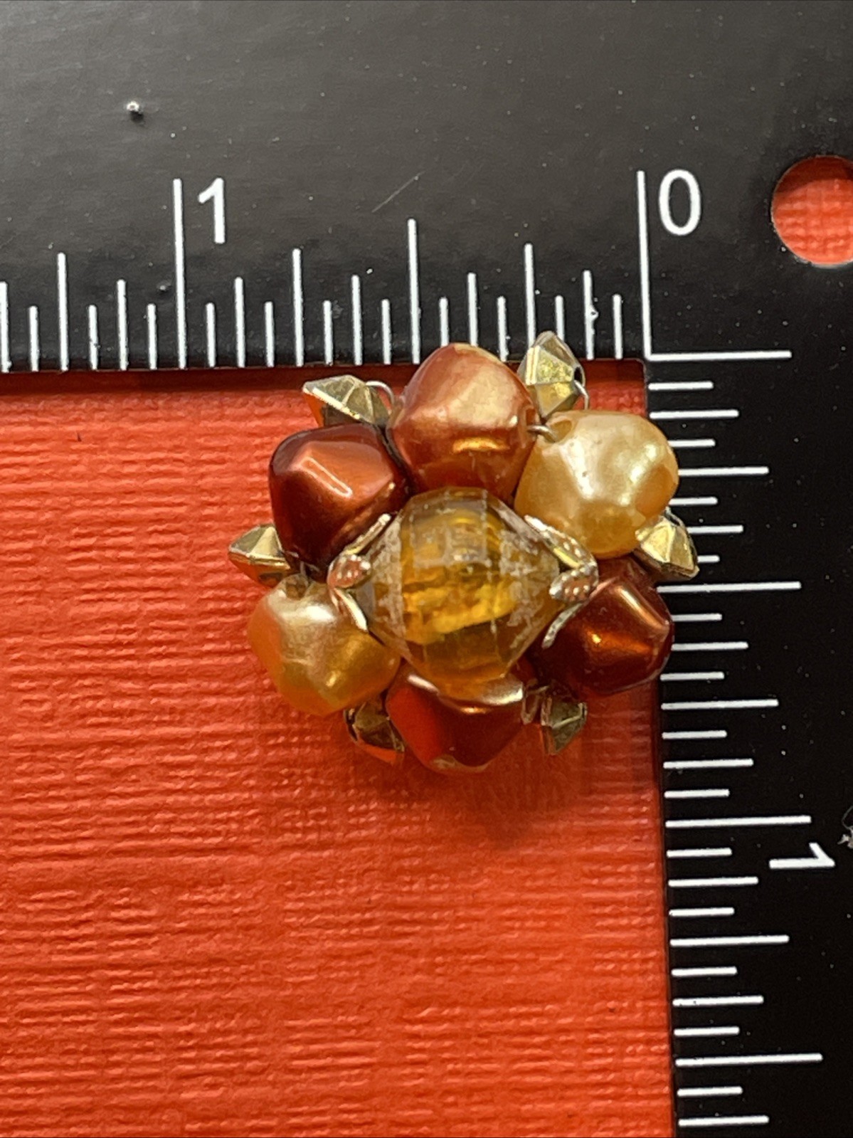 Earrings Vintage MCM Cluster Fall Colors Hong Kong Gold Tone Clip On Jewelry