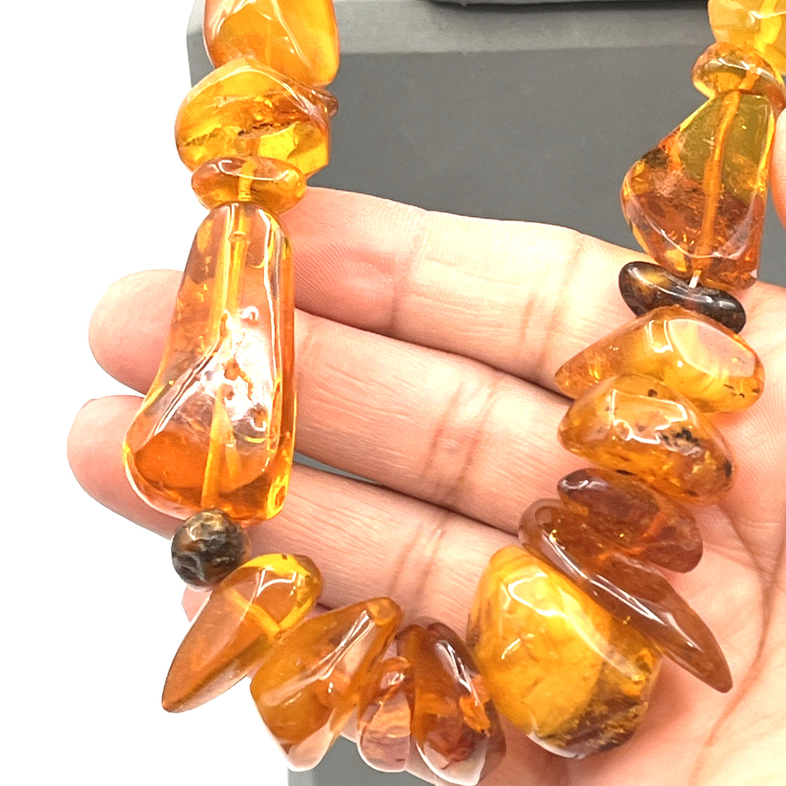 Baltic Honey Cognac Amber Chunky Bead Necklace 32″ Vintage