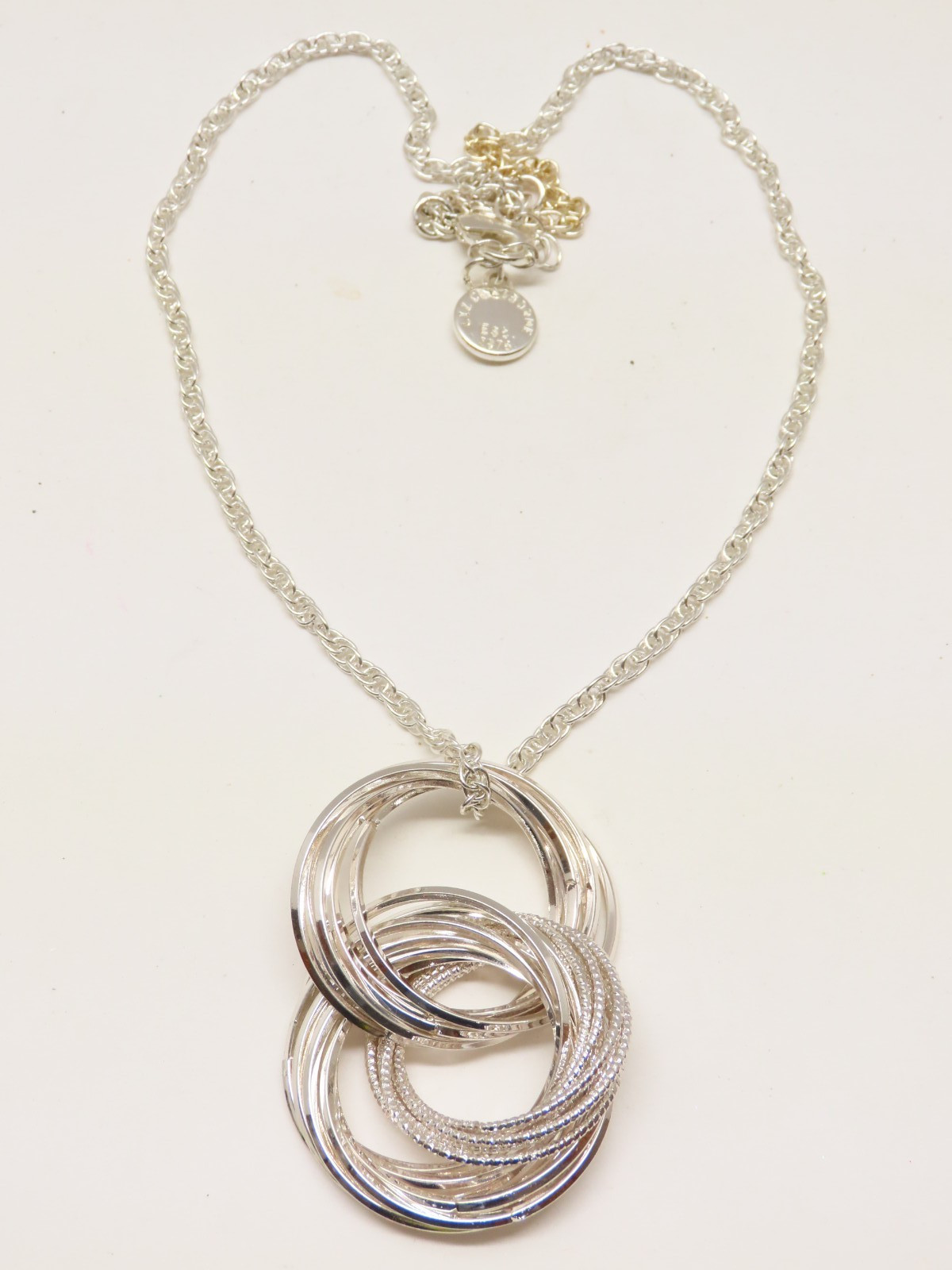 Necklace Pendant Liz Claiborne Vintage Silver Tone Slight Discolor Chain D5372
