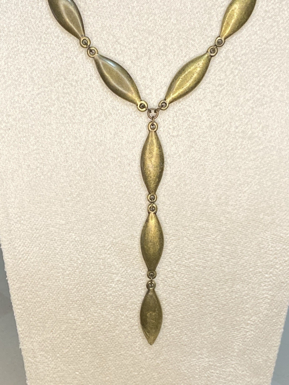 Vintage Style Brass Y-Necklace – Marquise Link Drop Statement Jewelry Gold Tone