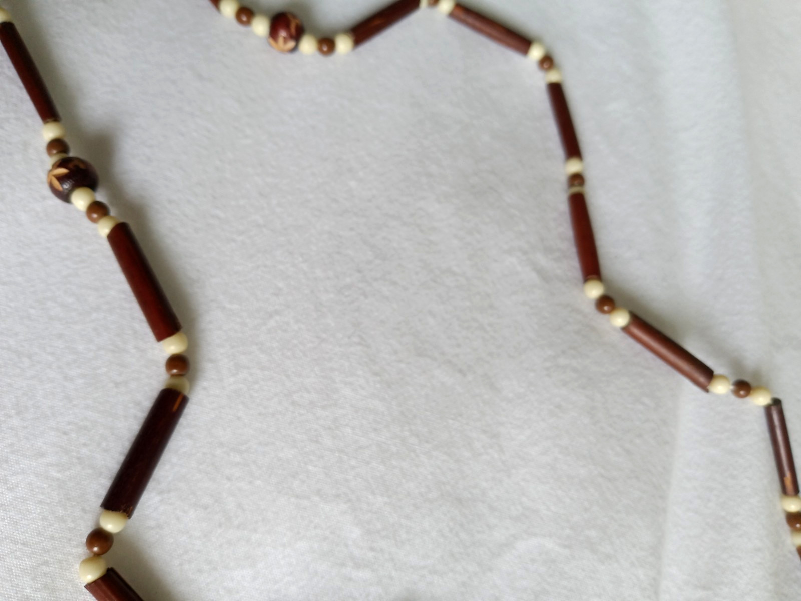 Vintage Wood Bead Necklace Boho Tribal Earth Tone Handmade Artisan 30″ Necklace