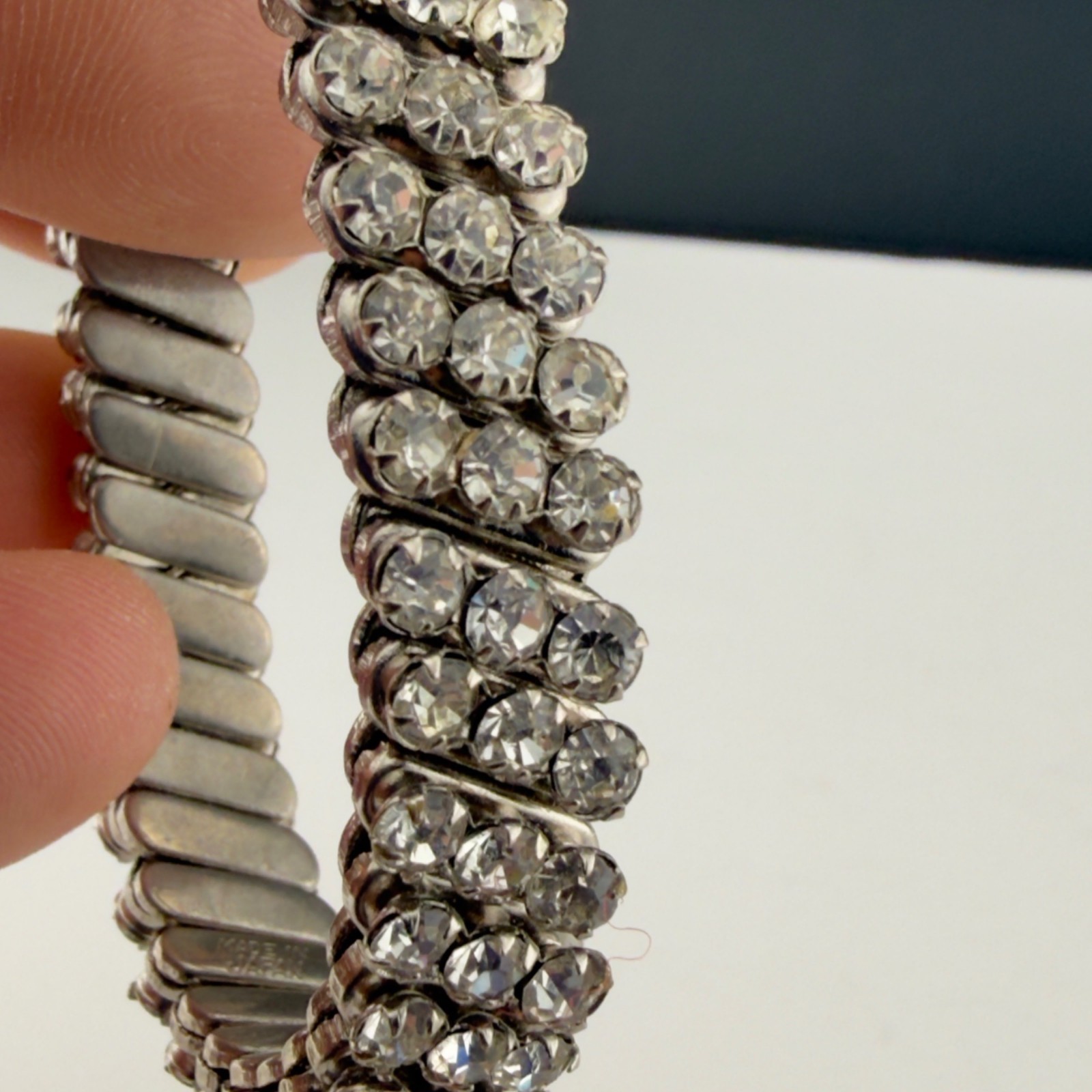 Vintage Rhinestone Expansion Bracelets Set of 2 Stretch Silver/Gold Tone 3 Row