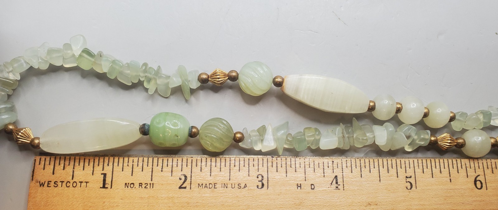 Vintage Estate Jadeite & Quartz TESTED Gemstone 28″ Necklace With Barrel Clasp
