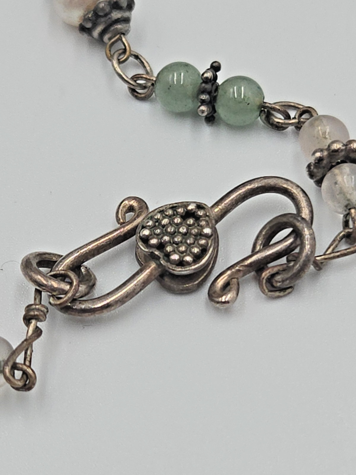 Vintage Artisan Sterling Pearl & Gemstone Drop Necklace Boho Floral .925