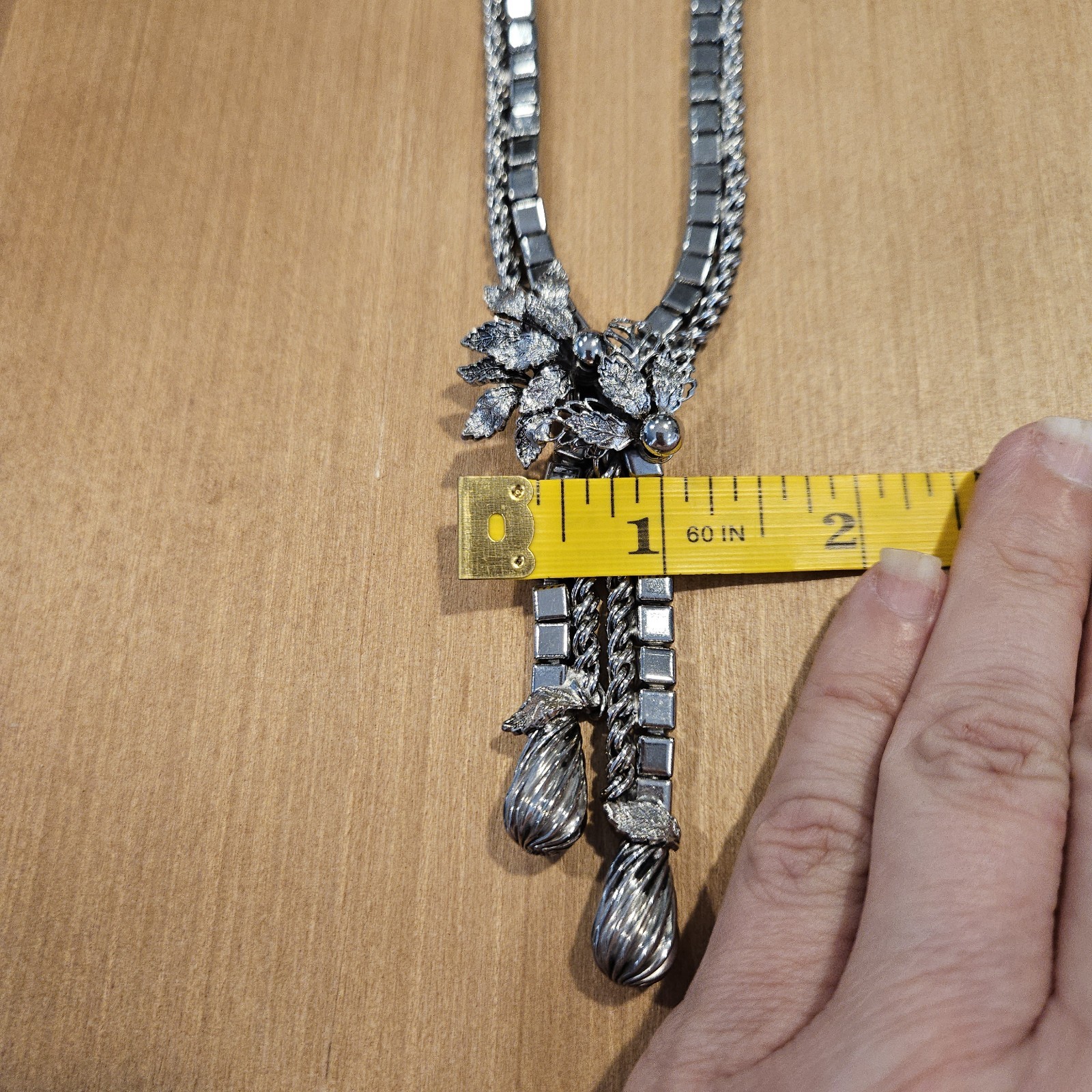 Vtg 12k White Gold Filled Chain Sliding Bead Lariat Necklace and Earrings MCM