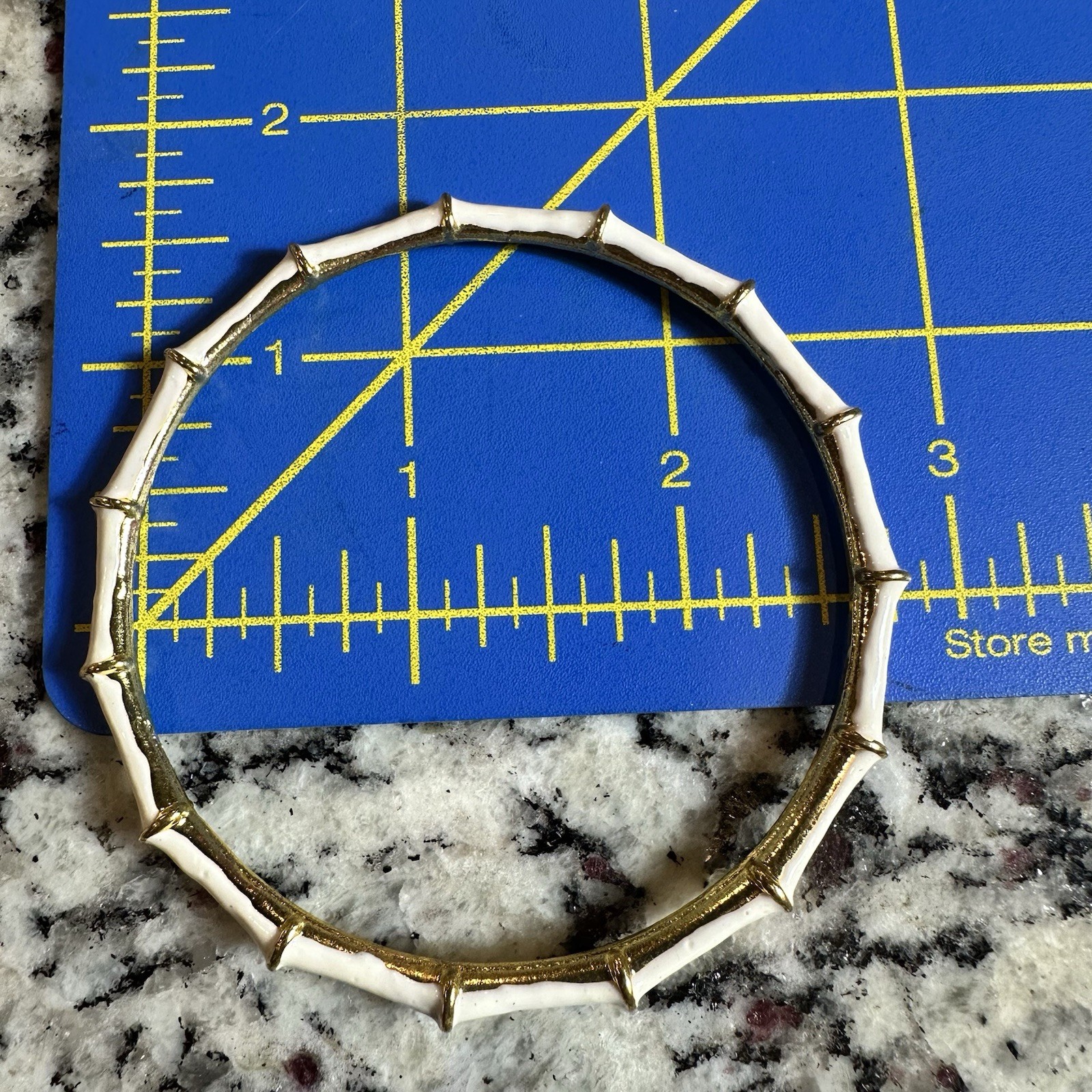 Vintage Bamboo Bangle Bracelet Lot of 2 White Enamel 28k Gold Plated
