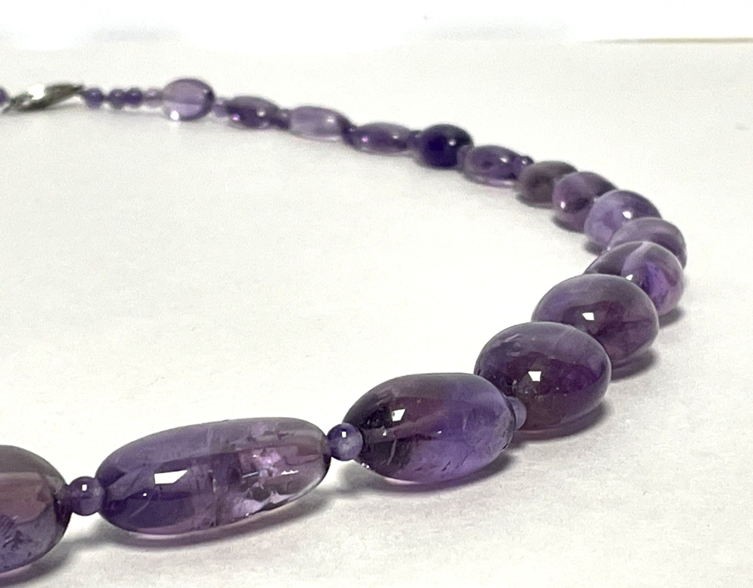 Vintage Large Natural Amethyst Bead Necklace 29″ 152g Sterling Silver Clasp