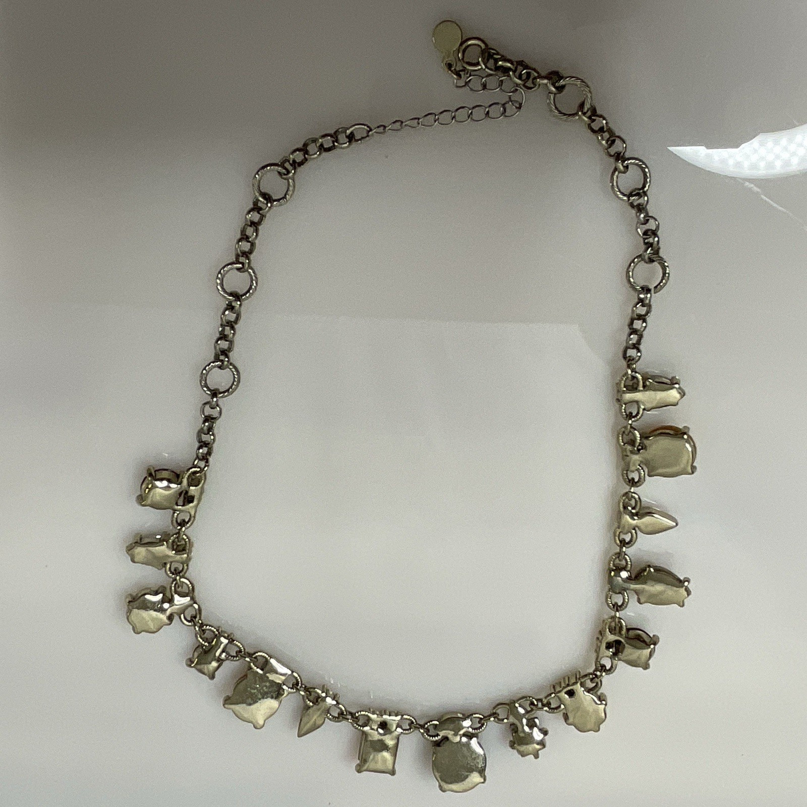 LOFT Multicolor Glass Rhinestone Necklace Silver Tone Adjustable 17” – 19”