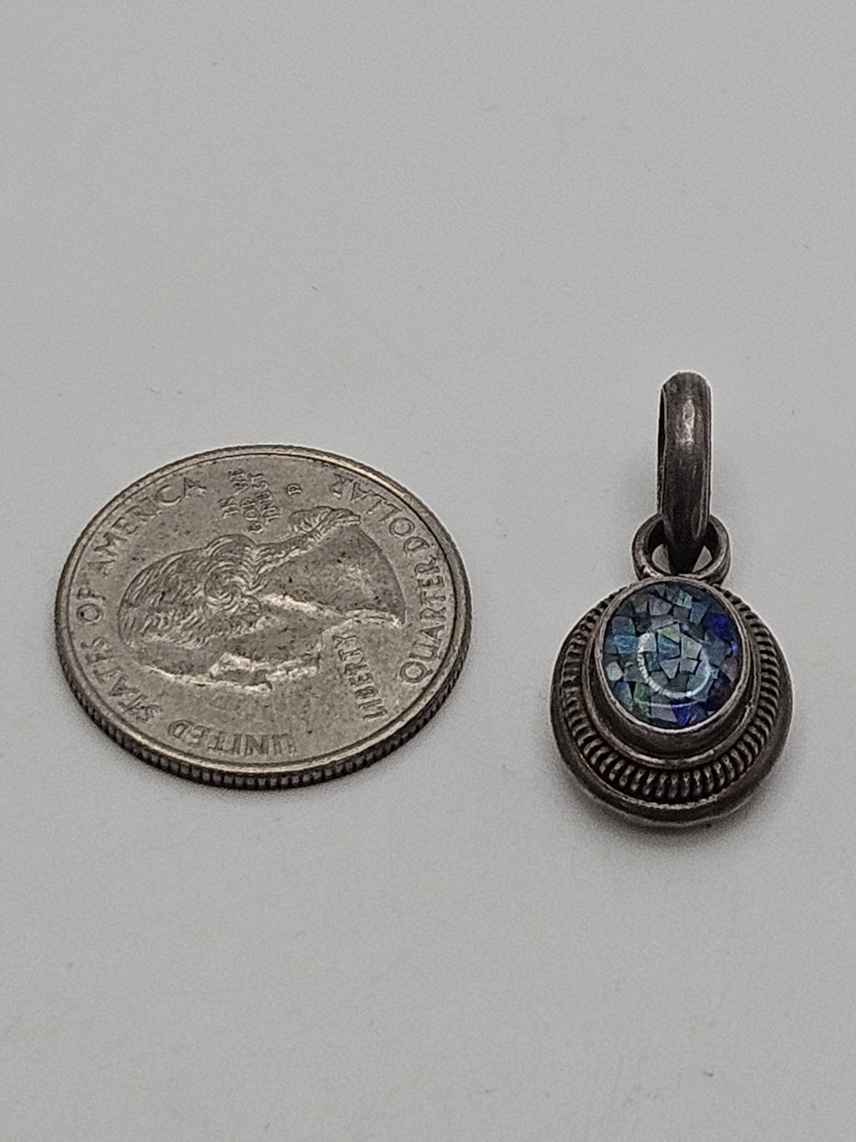 Vintage Sterling Silver Mosaic Opal Inlay Pendant