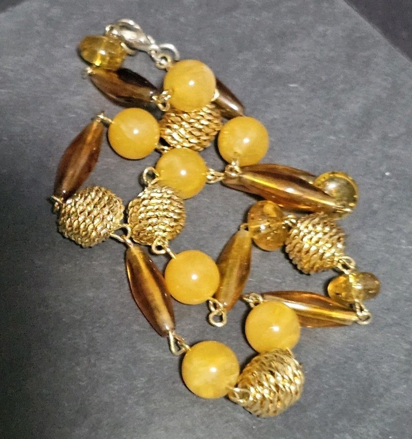 Estate Lot 5 Earth Tone Acrylic Lucite Shell Brass Accent Beaded Necklaces