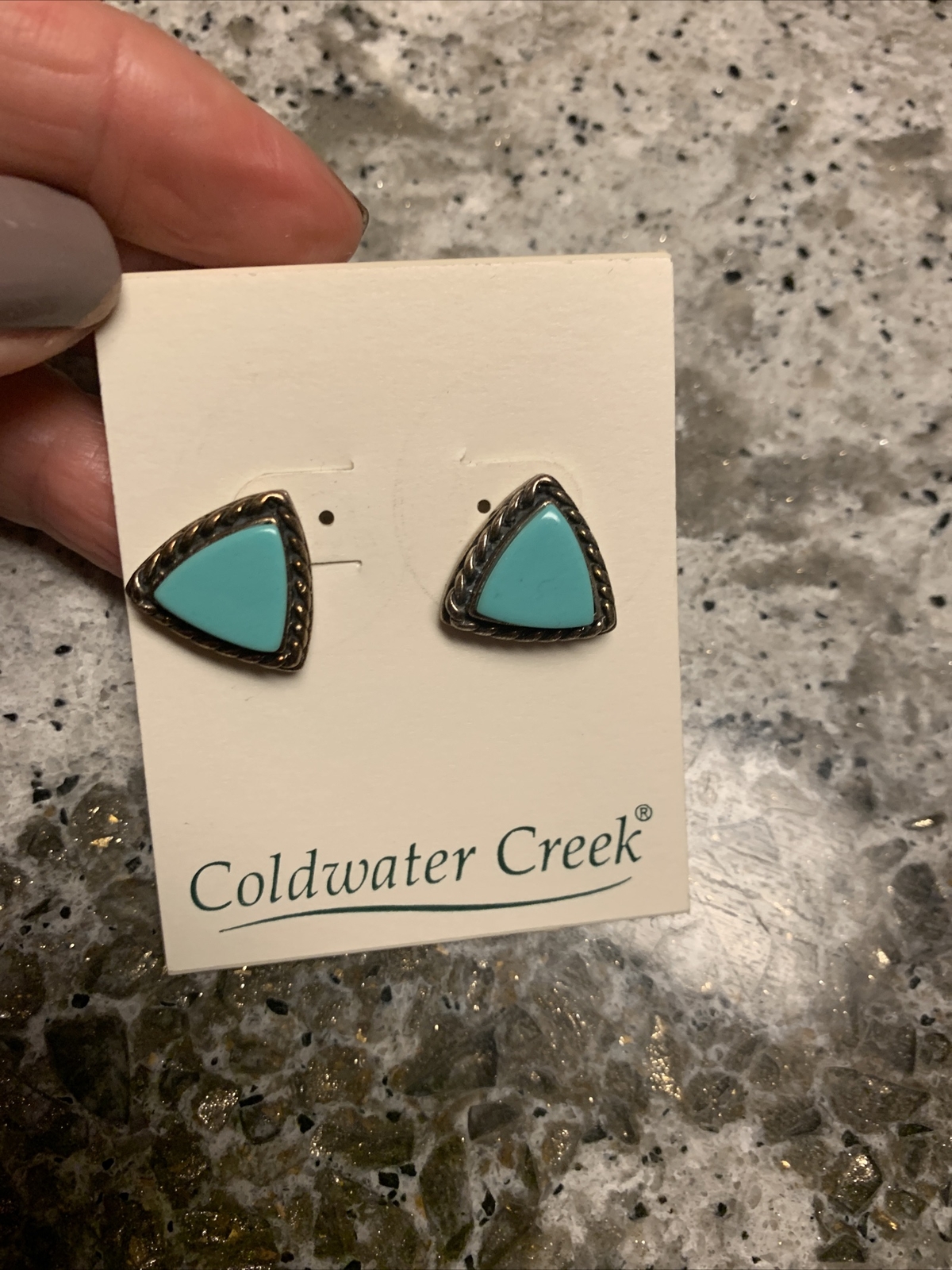 Vtg New Coldwater Creek Sterling Silver Stud Earrings Triangle Rope Bezel Mexico