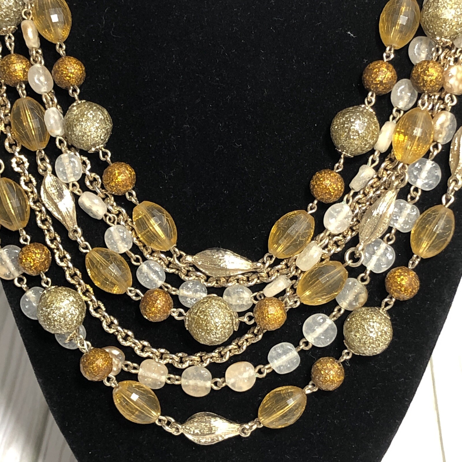 Vintage White Gold Tone Ball Beaded Chain Multistrand Textured Necklace