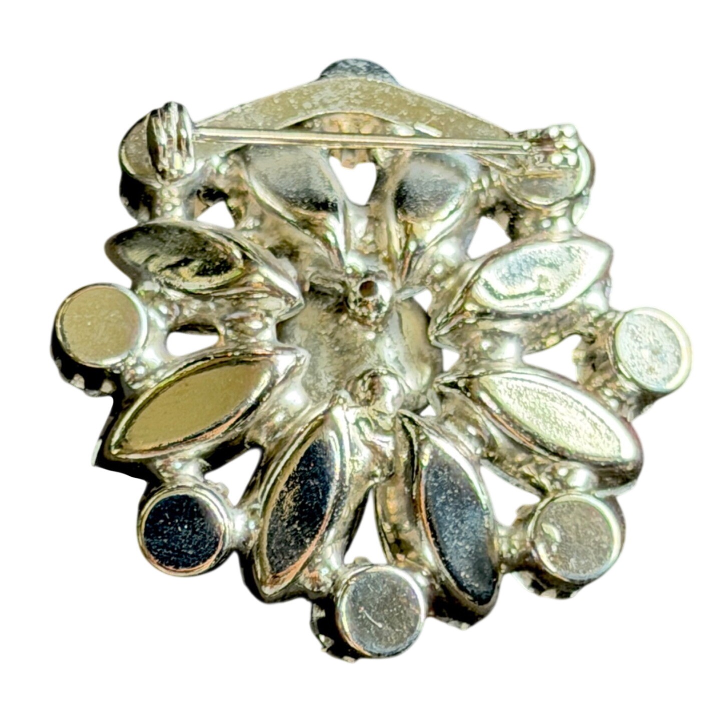 Vintage Austrian Glass Floral Brooch: Clear Topaz Stones, 1.5″ Statement Jewelry