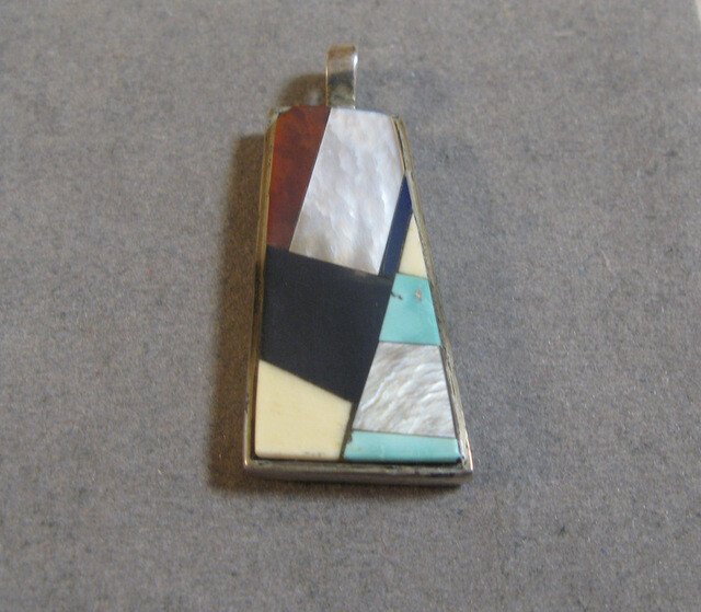 Vintage Southwestern Inlay Sterling Silver Pendant