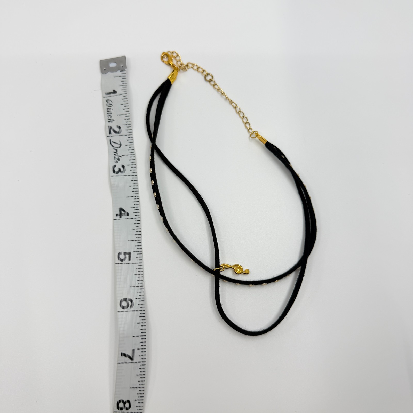 Vintage Black Choker Necklace Layered Double Strand Suede Studded Treble Clef