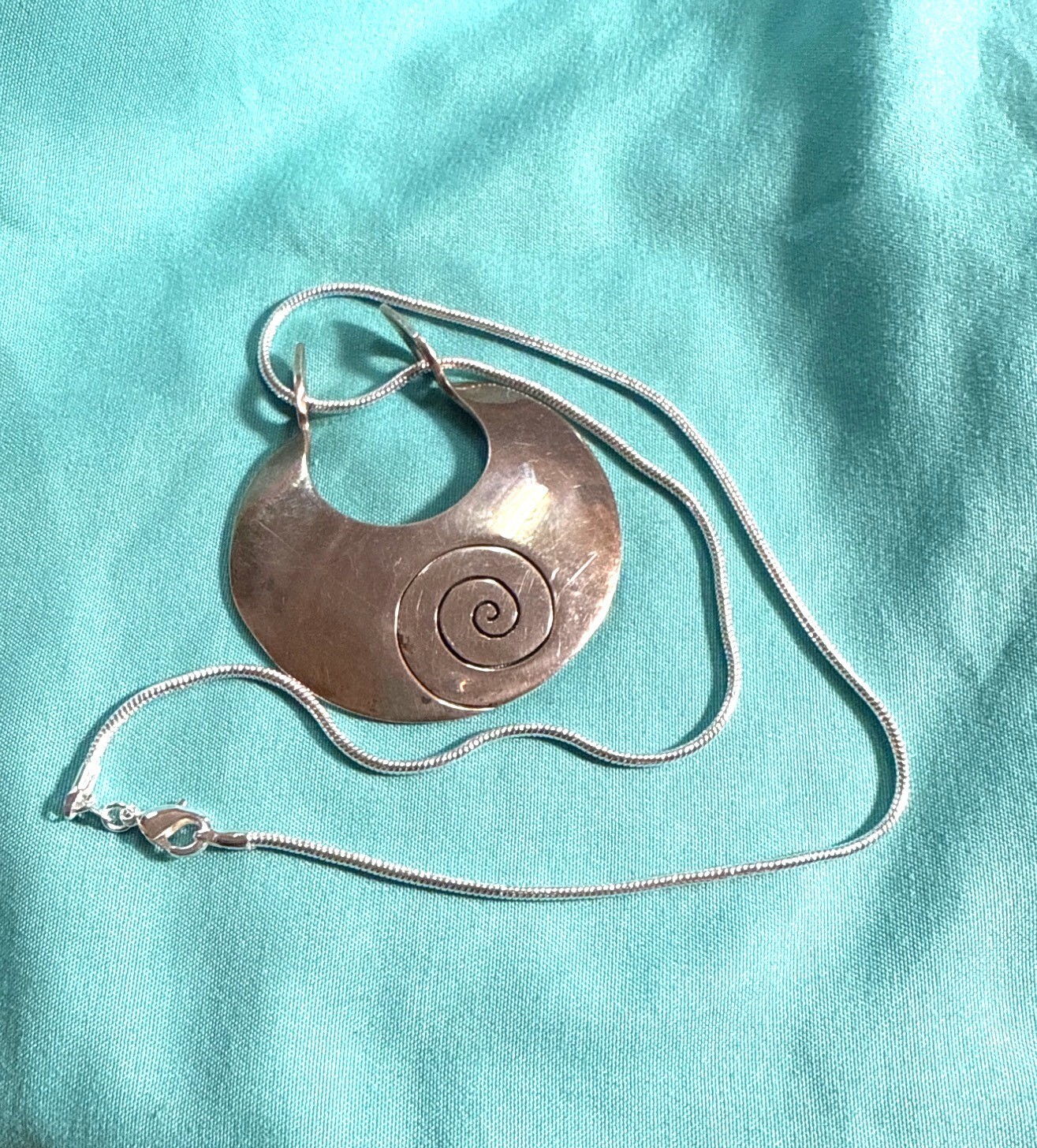 Vintage Dominique Dinouart 925 Sterling Silver Spiral Pendant Designer Necklace