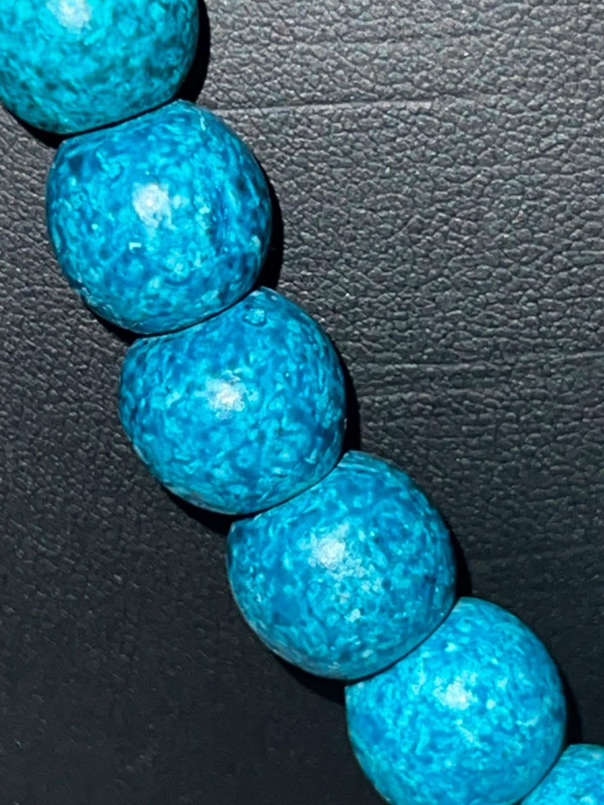 Vintage ATHENS PROTASIS Light Blue, Teal, & Greys Clay Beads on Cord Necklace