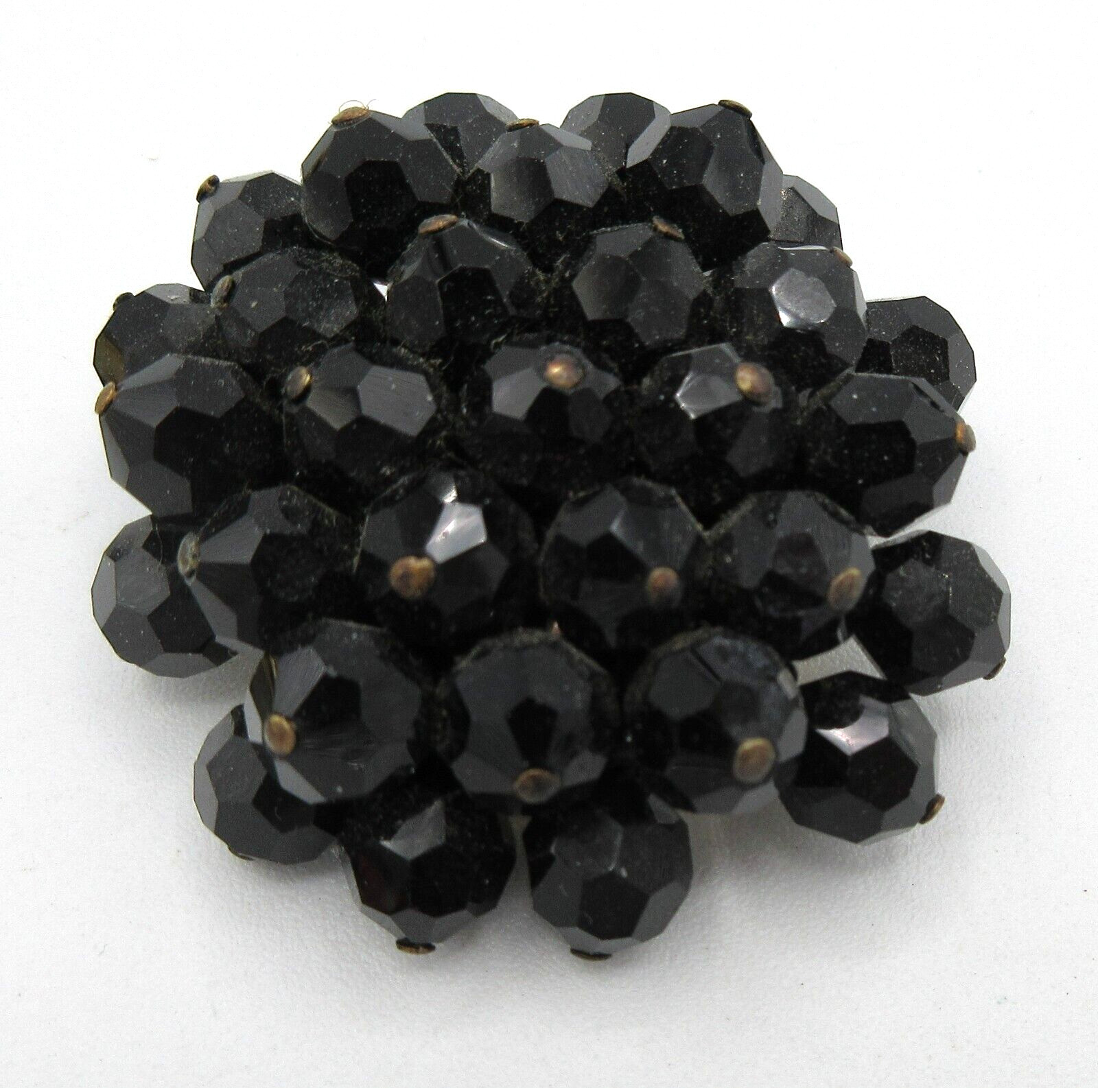 Vtg black cluster bead gold tone FLOWER GEOMETRIC 3D Brooch Pin Costume Jewelry