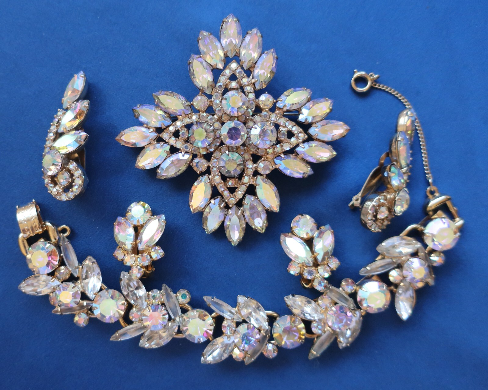 RARE DeLizza and Elster, Juliana, Aurora Borealis Brooch, Bracelet and Earrings