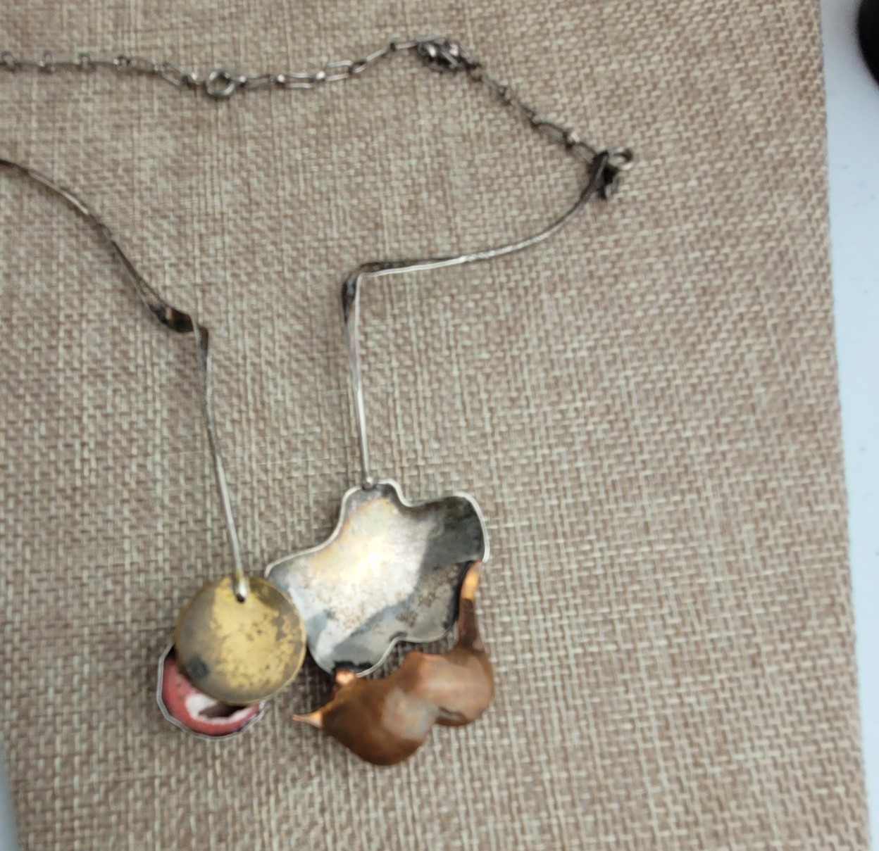 Vintage Mixed Metals and Shell Artisan Choker Necklace Statement Piece 14″ READ