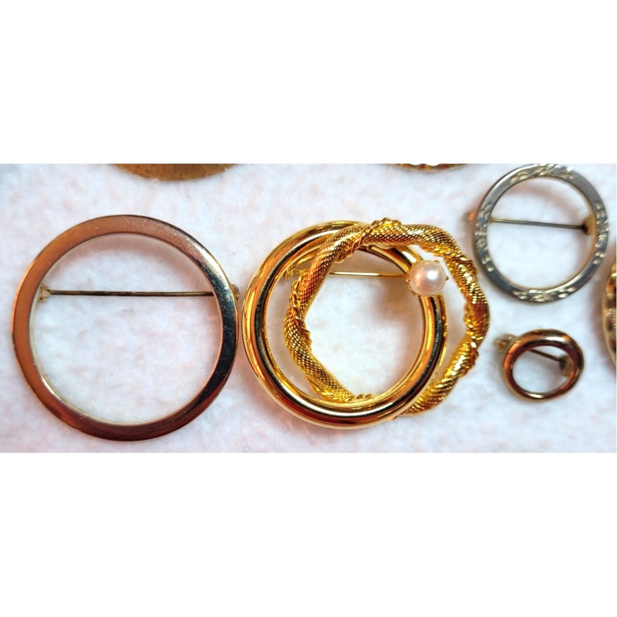 Vtg Circle Goldtone Brooch Lot Freirich Beau Jewels Round Pearls 50s 60s 70s 80s