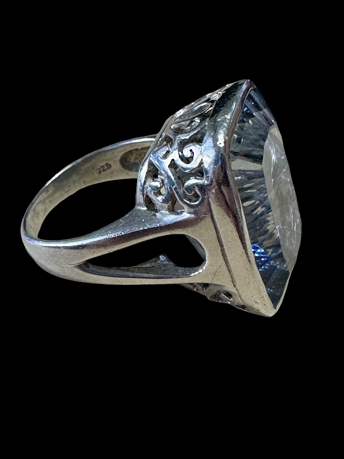 Outrageous Elongated Signature Cushion Cut Sterling Silver 925 Ring