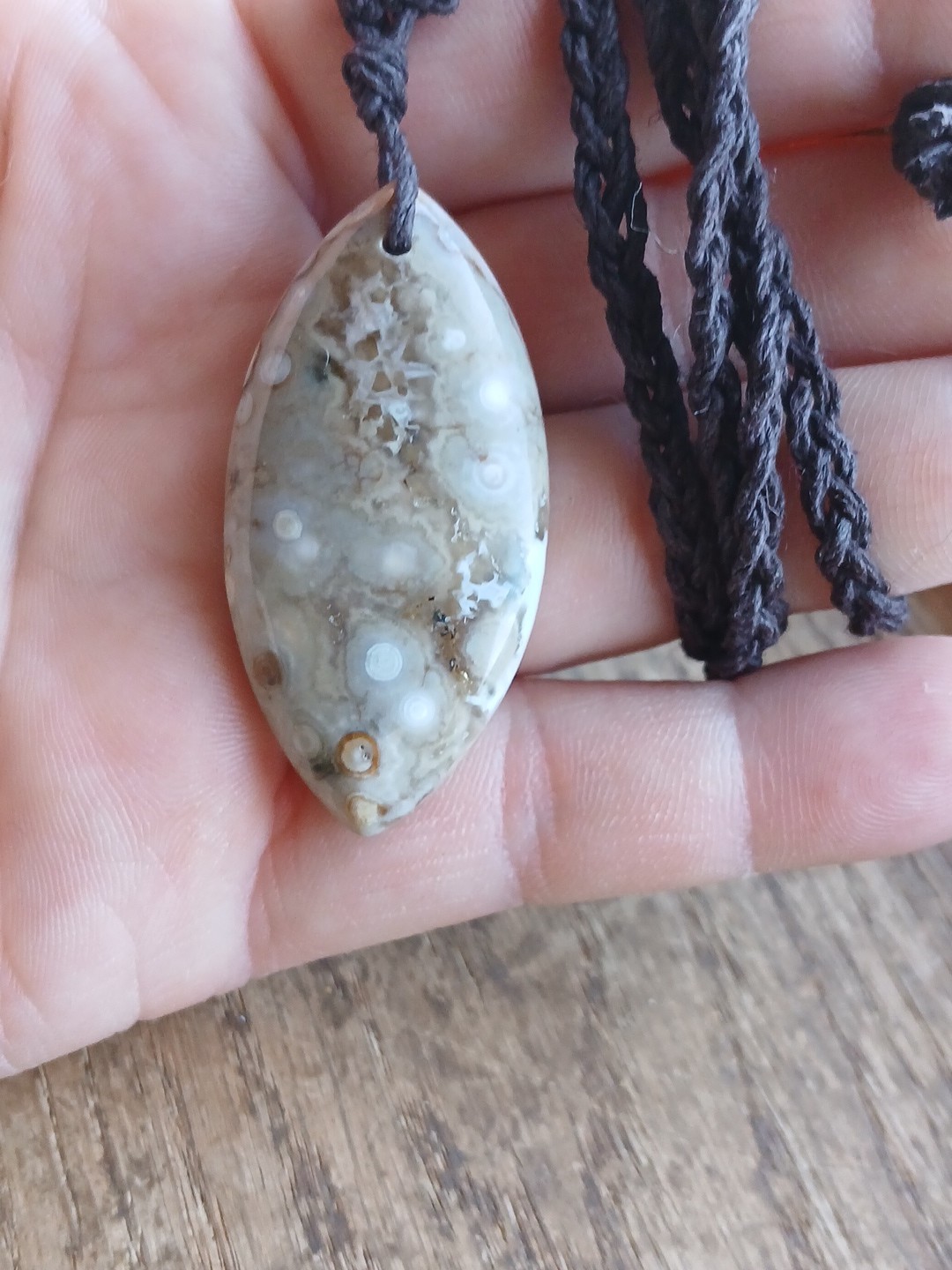Ocean Jasper Pendant Necklace Hemp Cord Hippie Boho Layering Rock Stone