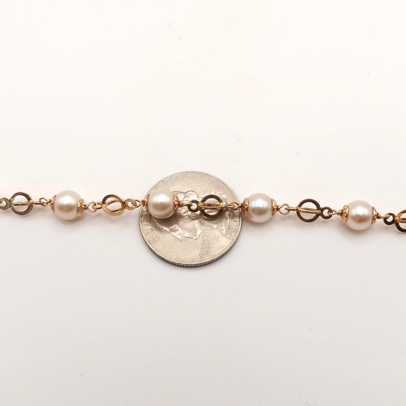 Solid 18k Gold Akoya Pearl Stations Circles Link Bracelet Vintage 750 Italy 7.5″