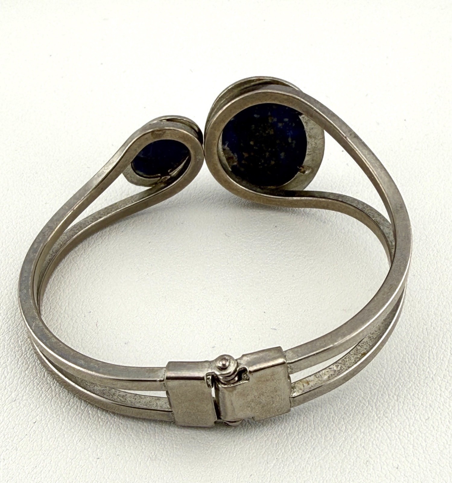Vintage Cuff Bracelet Oval Blue Stone Cabochons Hinged Boho Classic