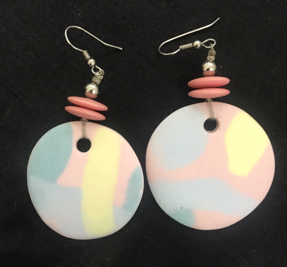 VTG 80’s Pierced Earrings Pink Blue Pastel Clay Contempo Casuals New Wave