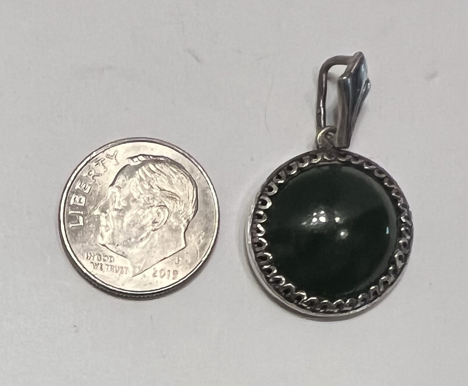 Antique Russian Green Jade Stone Pendant Silver 875 USSR.