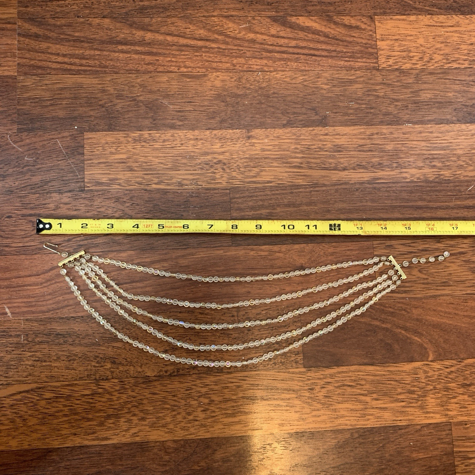 Vintage Germany Multi Strand Acrylic AB Bead Necklace Bib Fringe Choker