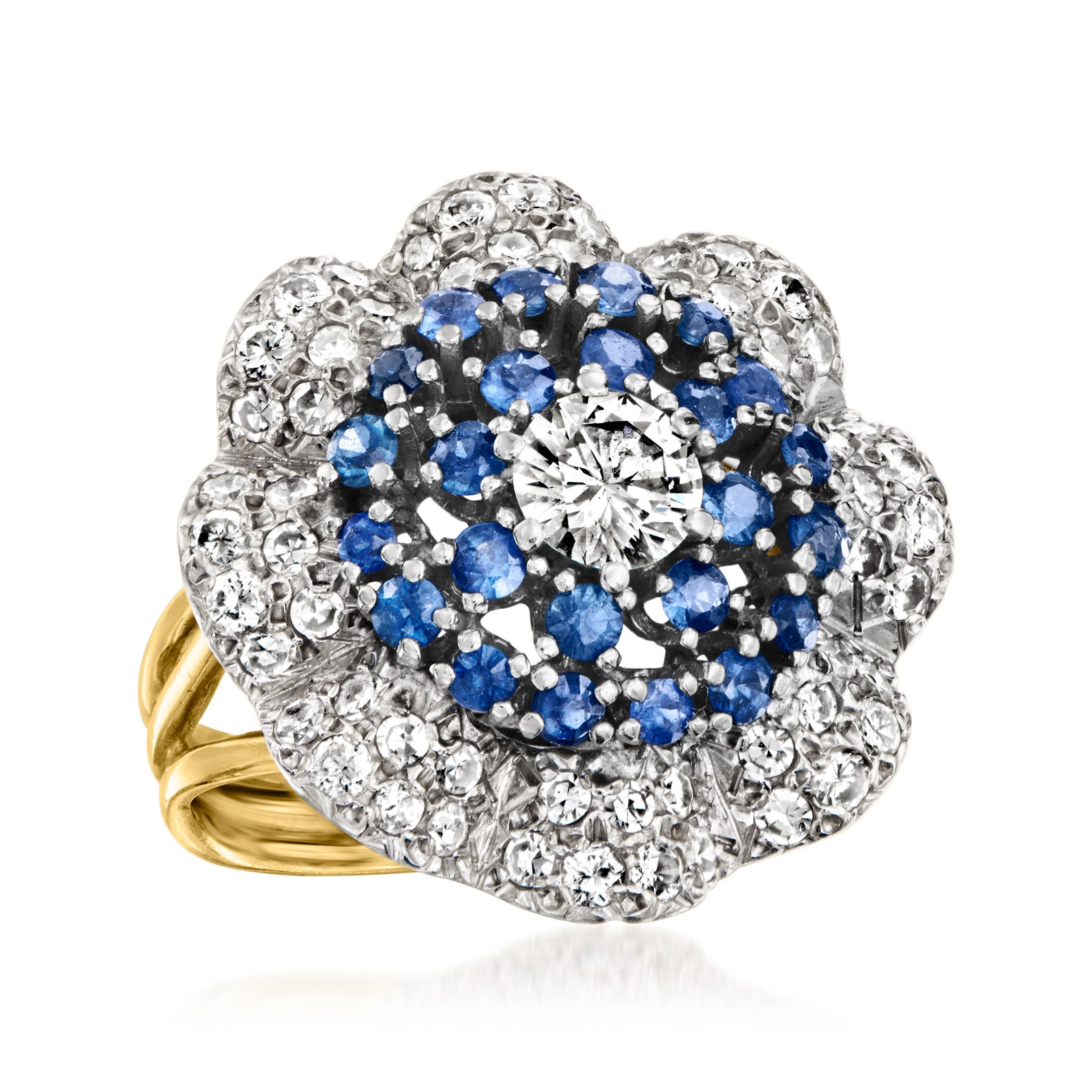 Vint Diamond & Sapphire Rng in 18k Gold Size 5.5