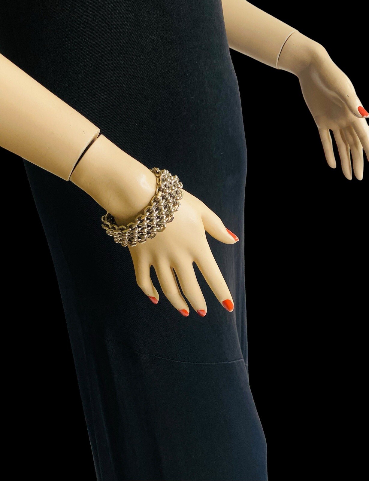 Vintage Cathé Cathe Chunky Silver Tone Heavy Brutalist Ball & Chain Bracelet
