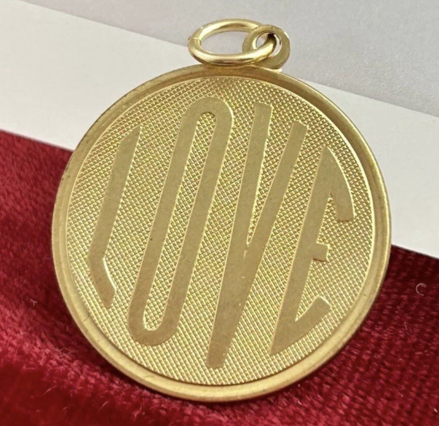 Vintage Charm LOVE Medallion Pendant Brass Metal Jewelry Gift For Women