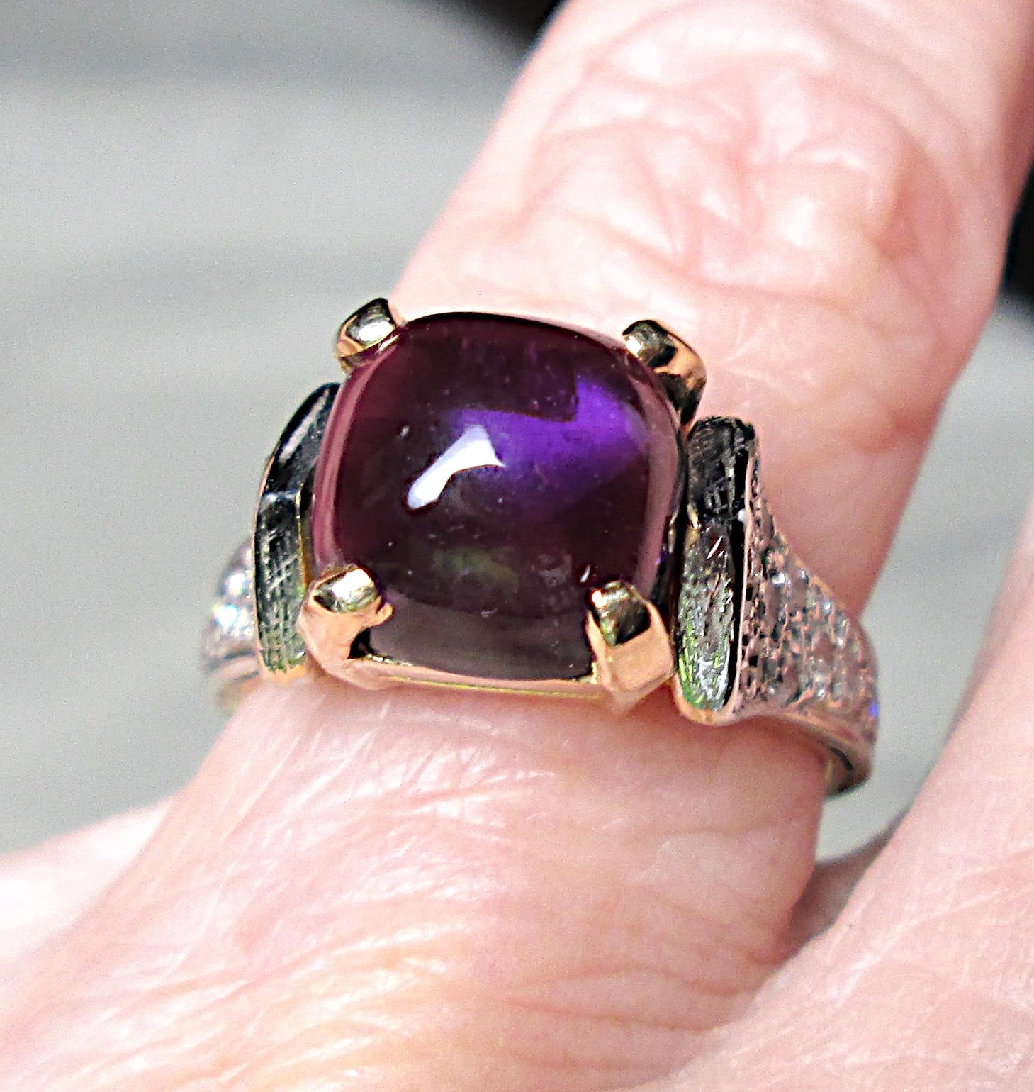 UNIQUE 14K TT GOLD 2+ CT AMETHYST 1.00 CTW DIAMOND RING 6 Grams FEB BIRTHSTONE
