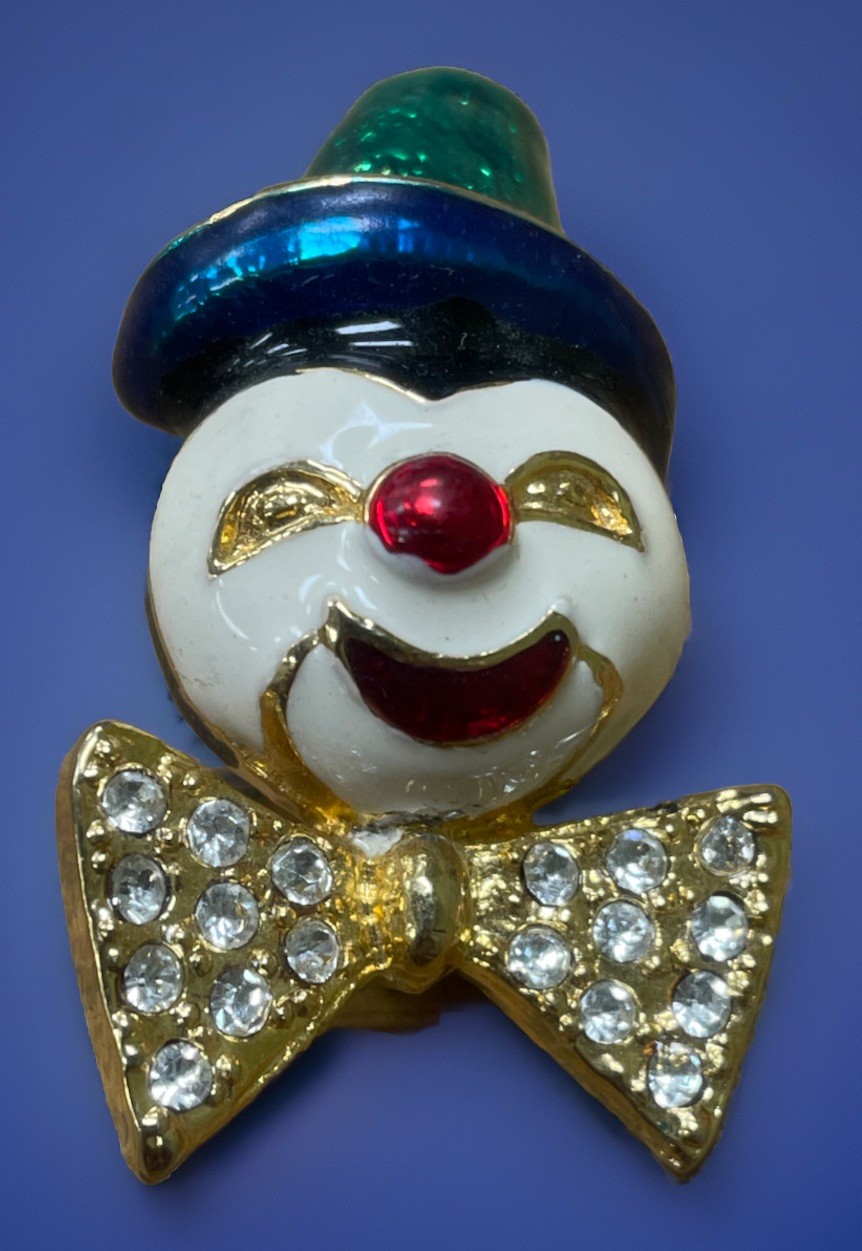 Vintage Clown Masks Brooch Pin Lot of 3 Gold Tone Rhinestones & Enamel