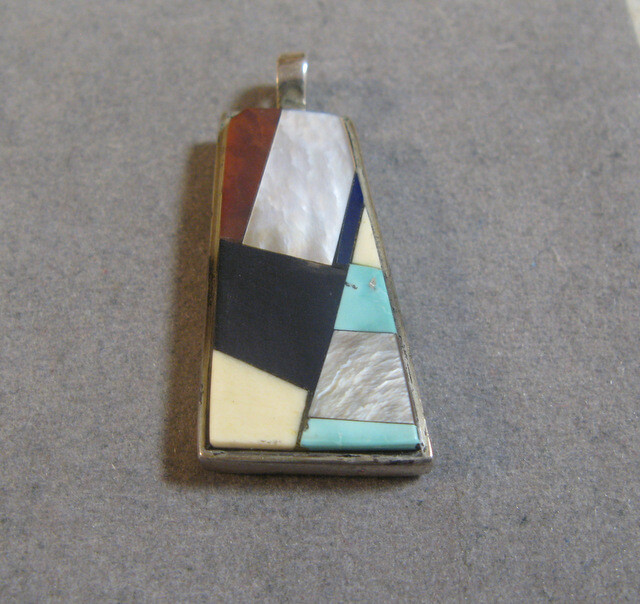 Vintage Southwestern Inlay Sterling Silver Pendant