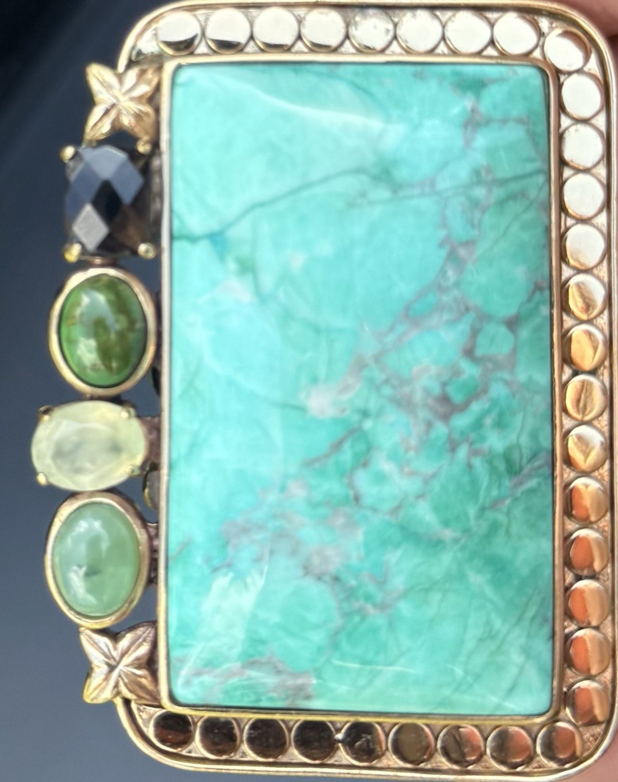 Amy Kahn Russell AKR Bronze Turquoise Style Stone Convertible Brooch Pendant