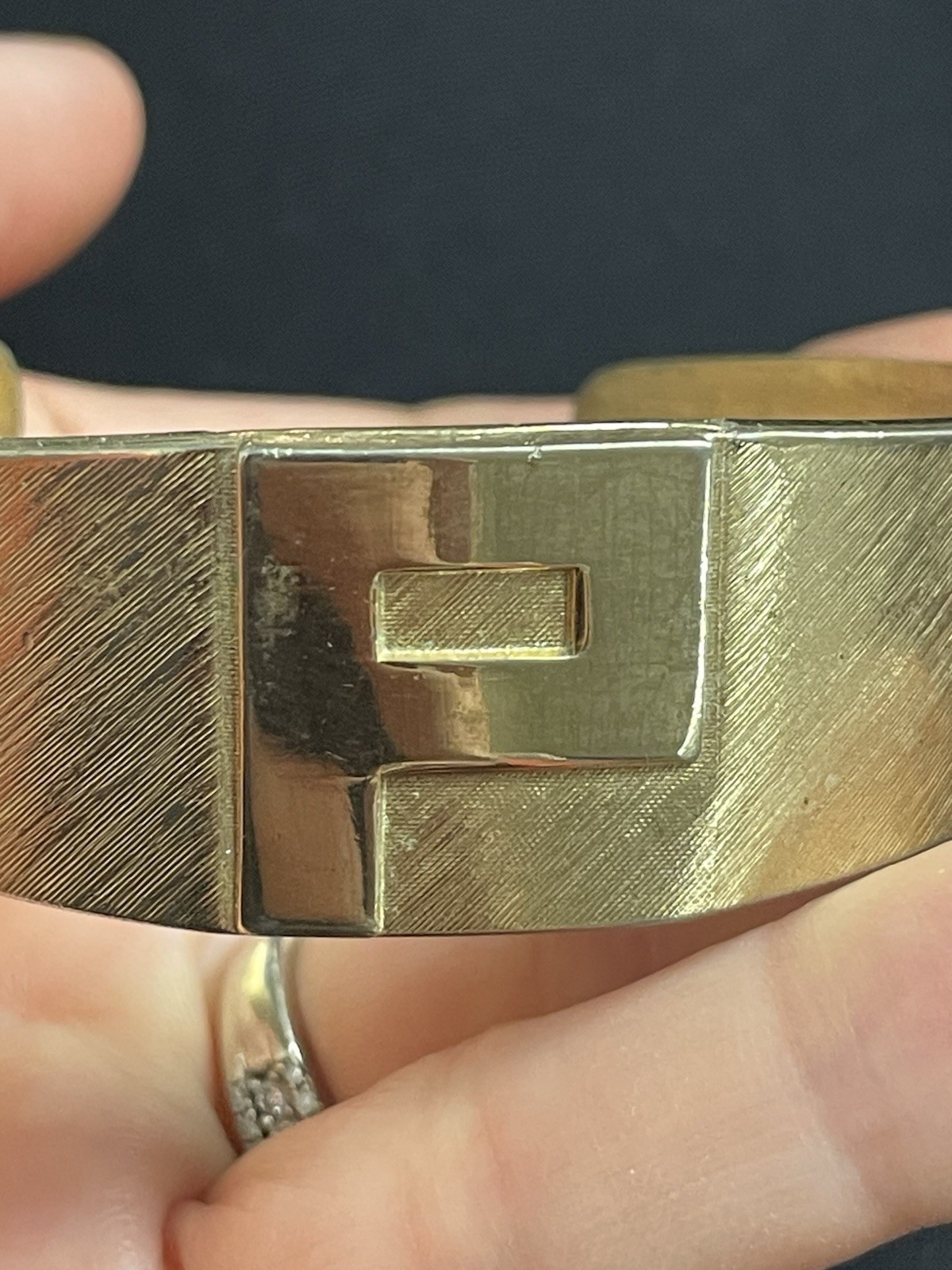 Vintage Brushed Gold-Tone Cuff Bracelet Monogram Letter P